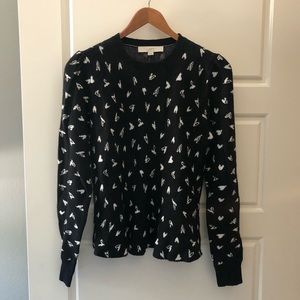 NWT LOFT Black & White Crew Neck Long Sleeve Heart Print Sweater